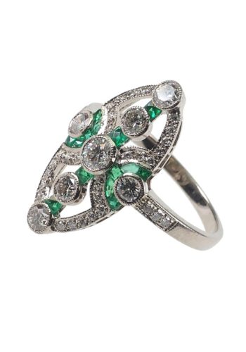 ** SOLD ** Ca. 1920 - Art déco Ring from England, 18 ct. Gold & Platinum, Diamonds and Emeralds - Image 3