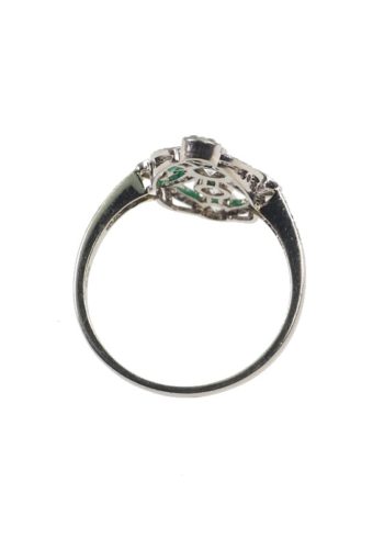 ** SOLD ** Ca. 1920 - Art déco Ring from England, 18 ct. Gold & Platinum, Diamonds and Emeralds - Image 4