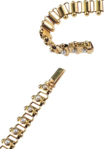 Ca. 1880 - Victorian English Gold necklace made of 15 ct. Gold, with three Turquoises-Ornaments - Image 6