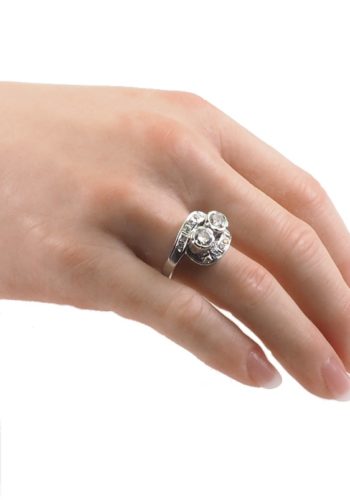 Ca. 1950 - 14 ct. White-gold Vintage Ring / Engagement ring from The Netherlands, with Diamonds - Image 5