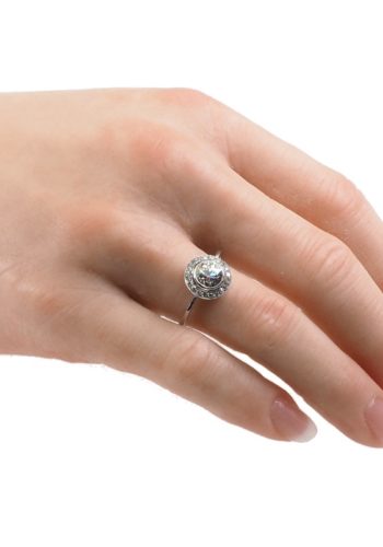 ** SOLD ** Ca. 1920 - French Art déco 18 ct. Gold Engagement ring, with 21 Diamonds - Image 5