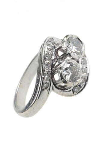 Ca. 1950 - 14 ct. White-gold Vintage Ring / Engagement ring from The Netherlands, with Diamonds - Image 3