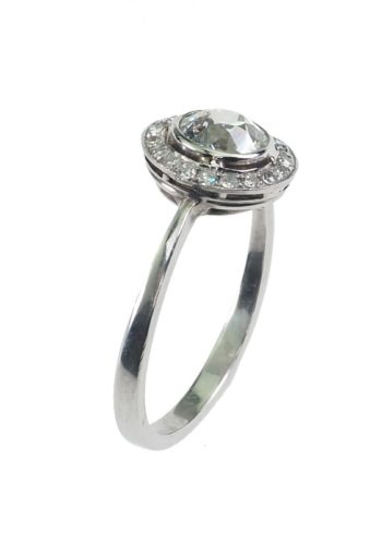 ** SOLD ** Ca. 1920 - French Art déco 18 ct. Gold Engagement ring, with 21 Diamonds - Image 3