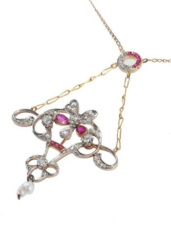 Ca. 1900 - 18 ct. Gold Art nouveau Necklace, with Rubies & Diamonds - Image 3