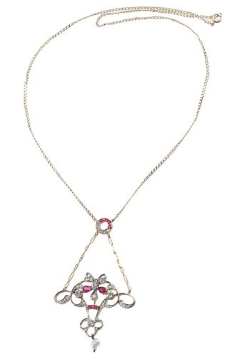 Ca. 1900 - 18 ct. Gold Art nouveau Necklace, with Rubies & Diamonds - Image 4