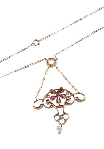 Ca. 1900 - 18 ct. Gold Art nouveau Necklace, with Rubies & Diamonds - Image 5