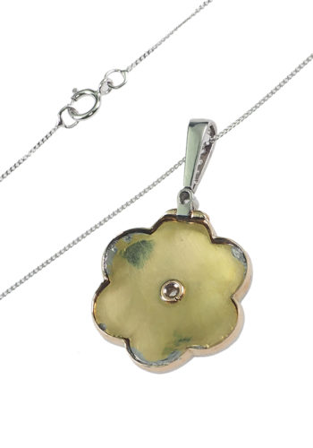 Ca. 1910 - Pendant with chain made of 18 ct. Gold & Platinum, with Enamel guilloche and Diamonds - Image 5