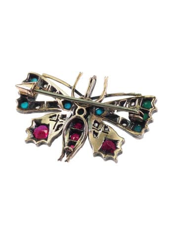 Ca. 1900 - 15 ct. Gold Brooch "Butterfly" with Diamonds, Rubies & Turquoises, English - Image 5