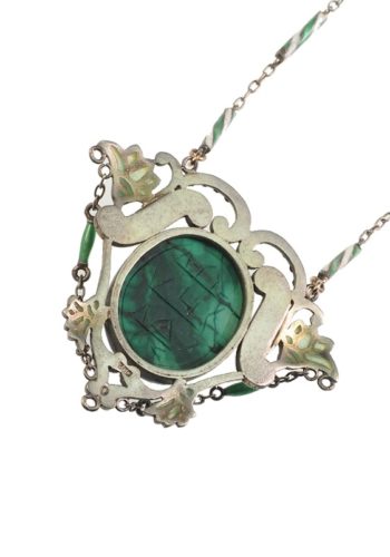 Ca. 1900 - Gold-plated Silver Necklace with Malachite & Enamel, French Art nouveau - Image 6