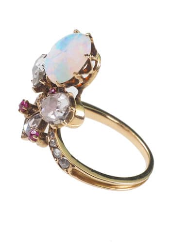 Ca. 1900 - Art nouveau 18 ct. Gold Ring with Opal, Diamonds & Rubies, French - Image 3