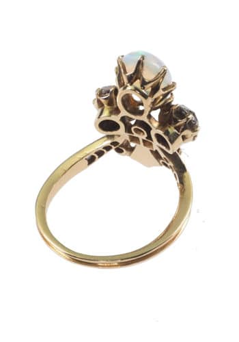Ca. 1900 - Art nouveau 18 ct. Gold Ring with Opal, Diamonds & Rubies, French - Image 4