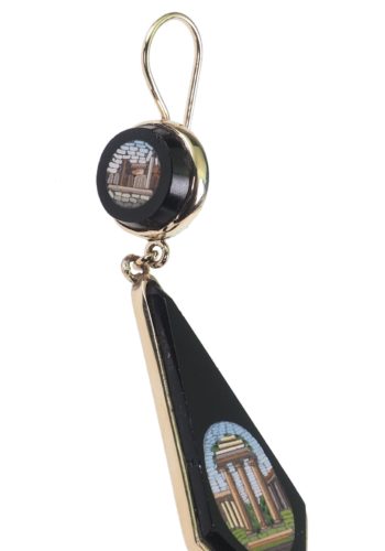 Ca. 1870 - Micro mosaic-Earrings with Gold frames, Motifs of antique Roman buildings - Image 4