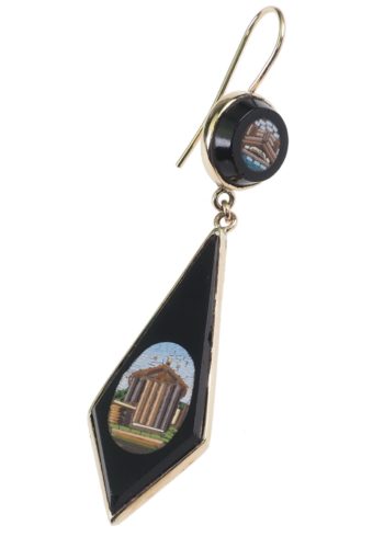 Ca. 1870 - Micro mosaic-Earrings with Gold frames, Motifs of antique Roman buildings - Image 5