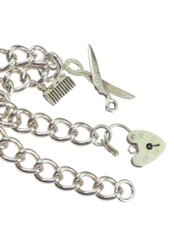 Ca. 1970 - Vintage Bracelet made of Sterling Silver with Padlock and Charms "Hairdressers tools" - Image 3