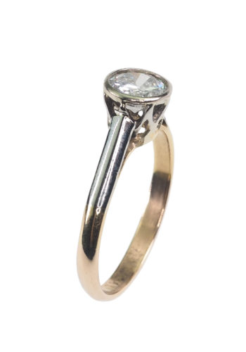 Ca. 1950 - Vintage English 18 ct. Gold & Platinum Ring / Engagement ring, with Diamond Solitaire - Image 3