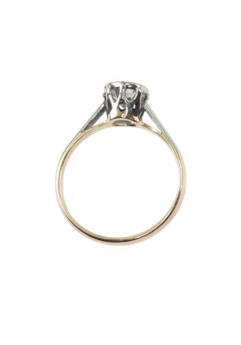 Ca. 1950 - Vintage English 18 ct. Gold & Platinum Ring / Engagement ring, with Diamond Solitaire - Image 4
