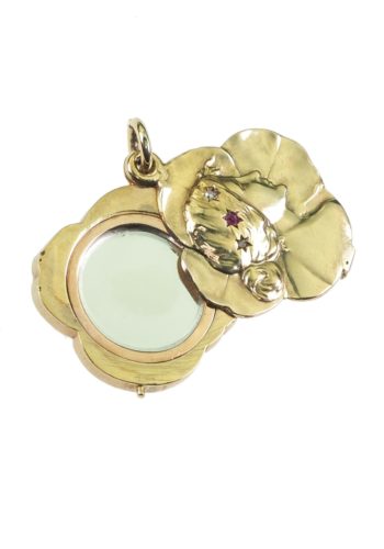 ** SOLD ** Ca. 1900 - Art nouveau Chain pendant with a little mirror inside - Image 3