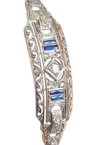 ** SOLD ** Ca. 1920 - Art déco Bracelet with Diamonds & Sapphires in Baguette-cut - Image 3
