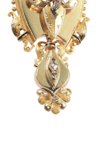 Ca. 1865 - Jewellery set of Pendant/Brooch and "Night+Day" Earrings, French - Image 4