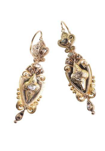 Ca. 1865 - Jewellery set of Pendant/Brooch and "Night+Day" Earrings, French - Image 5