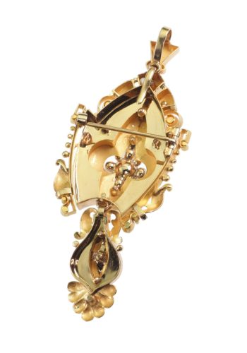 Ca. 1865 - Jewellery set of Pendant/Brooch and "Night+Day" Earrings, French - Image 9
