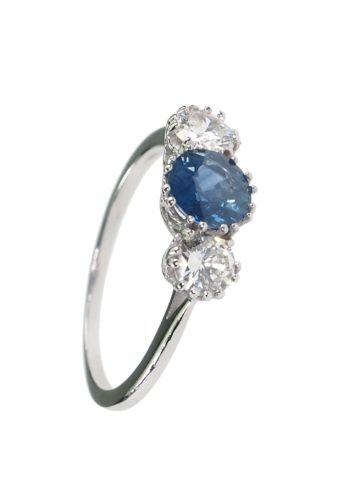 Ca. 1950 - Vintage 18 ct. White-gold Ring / Engagement ring, with one Sapphire & two Brilliants - Image 3