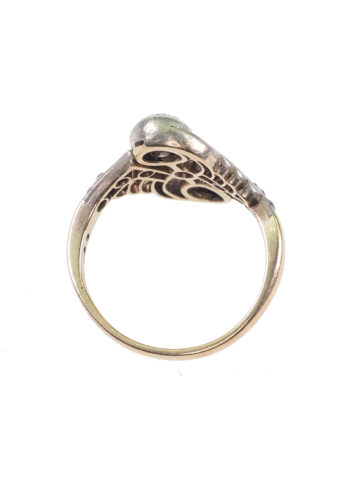 Ca. 1930 - Dutch Art déco Ring made of 14 ct. Gold & Platinum, with Diamonds - Image 4