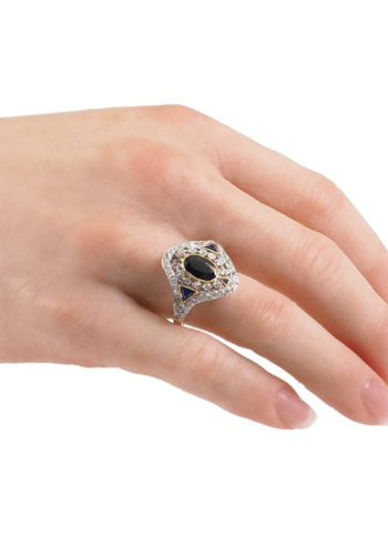 Ca. 1920 - Art déco Ring made of 18 Carat Gold & Platinum, with Sapphires and Diamonds - Image 5