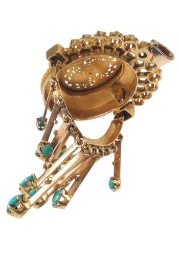 Ca. 1870 - French 18 Carat Gold Pendant with Turquoises & Natural pearls - Image 5