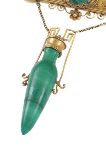 Ca. 1860 - Etruscan Revival Brooch 15K Gold, with Malachite - Image 3