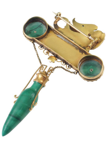 Ca. 1860 - Etruscan Revival Brooch 15K Gold, with Malachite - Image 4