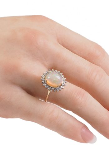 ** SOLD ** Ca. 1970 - 14 Carat Gold Vintage Opal-ring with Diamonds - Image 5