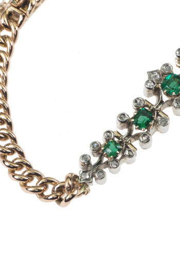 ** SOLD ** Ca. 1900 - Victorian English Bracelet made of 18 Carat Gold, Emeralds & Diamonds - Image 3