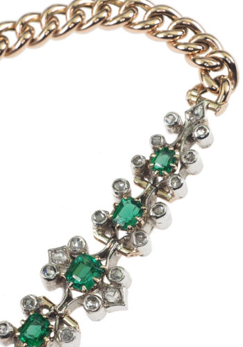 ** SOLD ** Ca. 1900 - Victorian English Bracelet made of 18 Carat Gold, Emeralds & Diamonds - Image 4