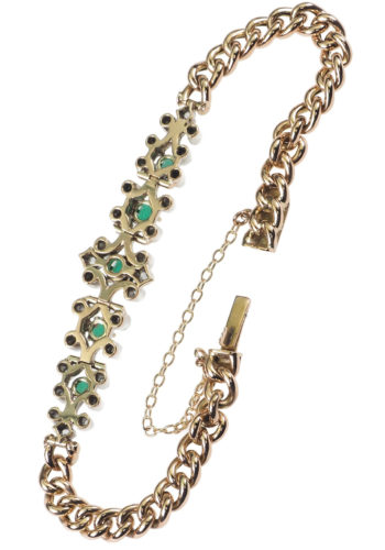 ** SOLD ** Ca. 1900 - Victorian English Bracelet made of 18 Carat Gold, Emeralds & Diamonds - Image 5