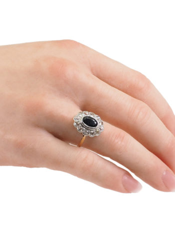 Ca. 1930 - 18 ct. Gold & Platinum Sapphire ring / Engagement ring with 12 Brilliants - Image 5