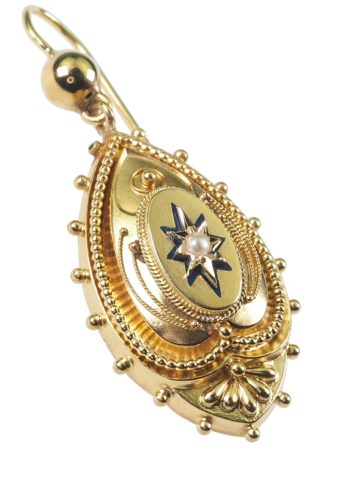 Ca. 1860 - Victorian English Gold Earrings with Granulations, Enamel & Pearl - Image 3