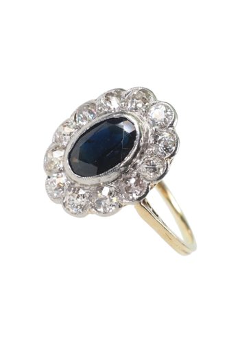 Ca. 1930 - 18 ct. Gold & Platinum Sapphire ring / Engagement ring with 12 Brilliants - Image 3