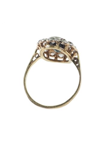 Ca. 1930 - 18 ct. Gold & Platinum Sapphire ring / Engagement ring with 12 Brilliants - Image 4