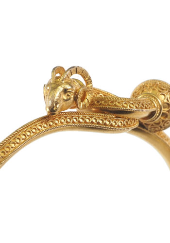 ** SOLD ** Ca. 1870 - Etruscan Revival Goldbangle from France "Ram head" - Image 3