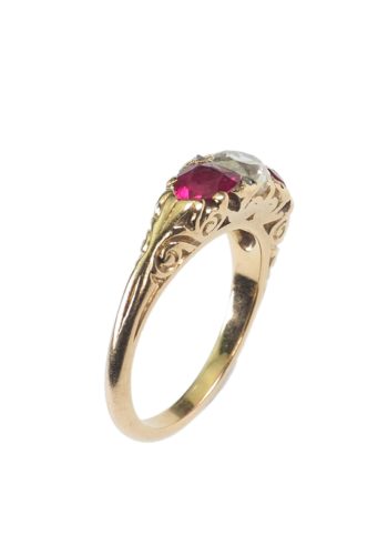 Ca. 1890 - Victorian English Engagement ring / Rubies ring with Diamond, 18 ct. Gold - Image 3