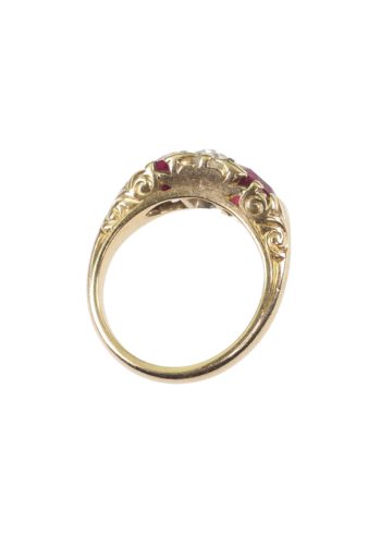 Ca. 1890 - Victorian English Engagement ring / Rubies ring with Diamond, 18 ct. Gold - Image 4