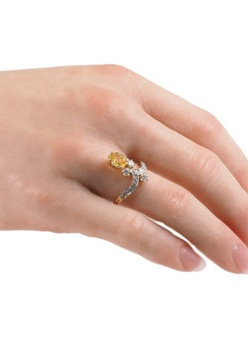 ** SOLD ** Ca. 1900 - French Art nouveau Ring with yellow Sapphire & Diamonds - Image 5