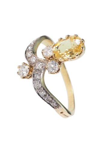 ** SOLD ** Ca. 1900 - French Art nouveau Ring with yellow Sapphire & Diamonds - Image 3