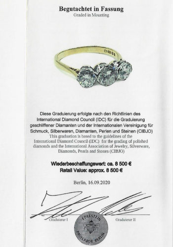 Dated 1975 - Threestones Diamondsring / Engagement ring, incl. Gemstones Certificate! - Image 7