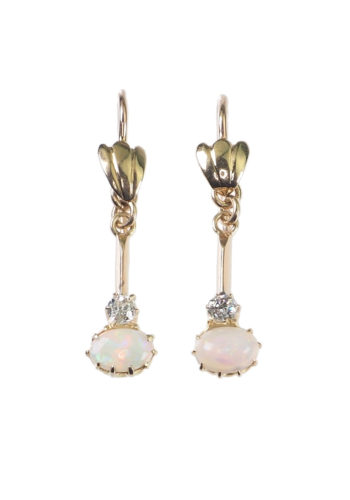 ** SOLD ** Ca. 1910 - Rose-gold Earrings with one Opal & Diamond each side - Image 3