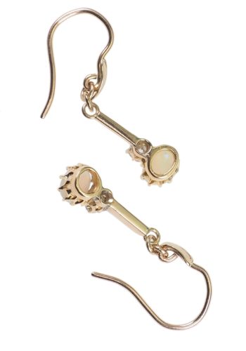 ** SOLD ** Ca. 1910 - Rose-gold Earrings with one Opal & Diamond each side - Image 4