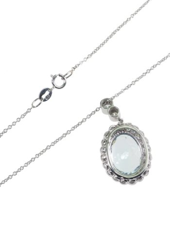 ** SOLD ** Ca. 1980 - Aquamarine Pendant with 22 Diamonds, incl. White-gold chain - Image 5