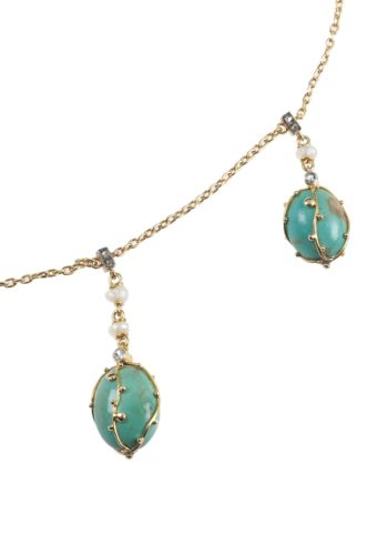 ** SOLD ** Ca. 1900 - Arts+Crafts Goldnecklace with Turquoises, Pearls & Diamonds - Image 5
