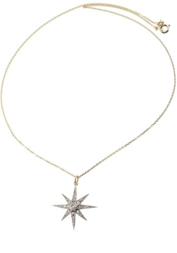 ** SOLD ** Ca. 1900 - Late Victorian Star-Pendant with Diamonds, incl. Goldchain - Image 3